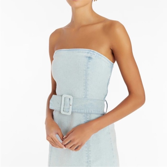 Amanda Uprichard Fae Denim Strapless Mini Dress size S - Picture 2 of 16